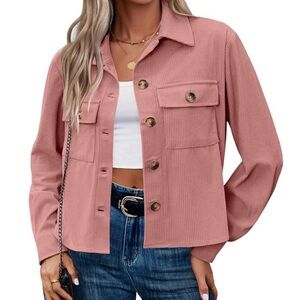 Pink Corduroy Women's Drop Shoulder  Jacket (XS)